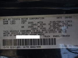 1989 TOYOTA TRUCK STD CAB BLUE 2.4L MT 2WD Z16348